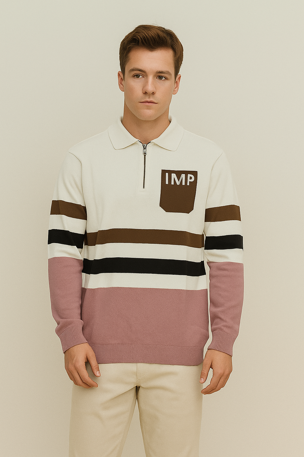 Muted Stripes Quarter-Zip Tee